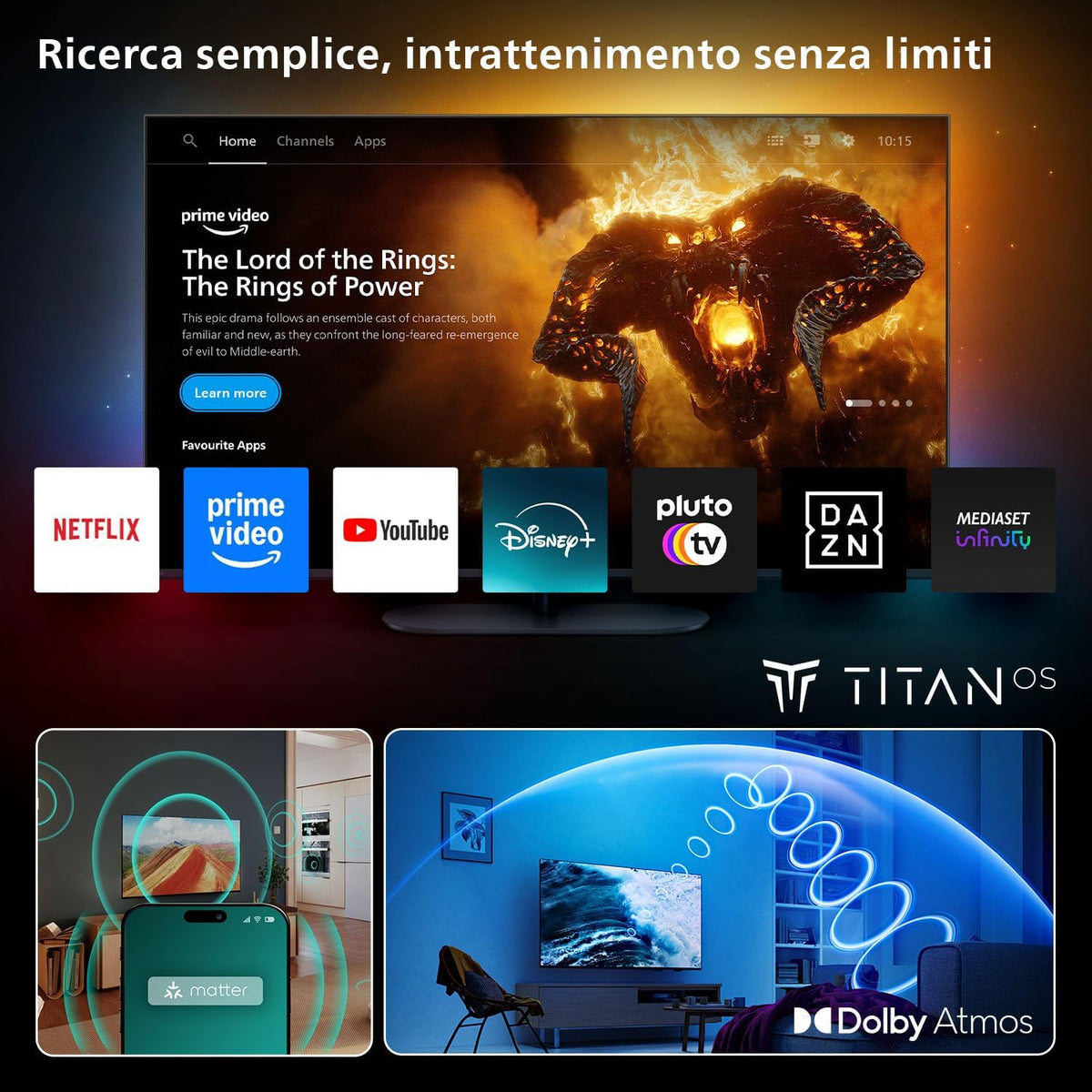 55PUS7200 4K LED Smart TV - Display 55'' with Platform Titan OS, Pixel Precise Ultra HD and Dolby Atmos Sound - Works with Alexa and Google Voice Assistant