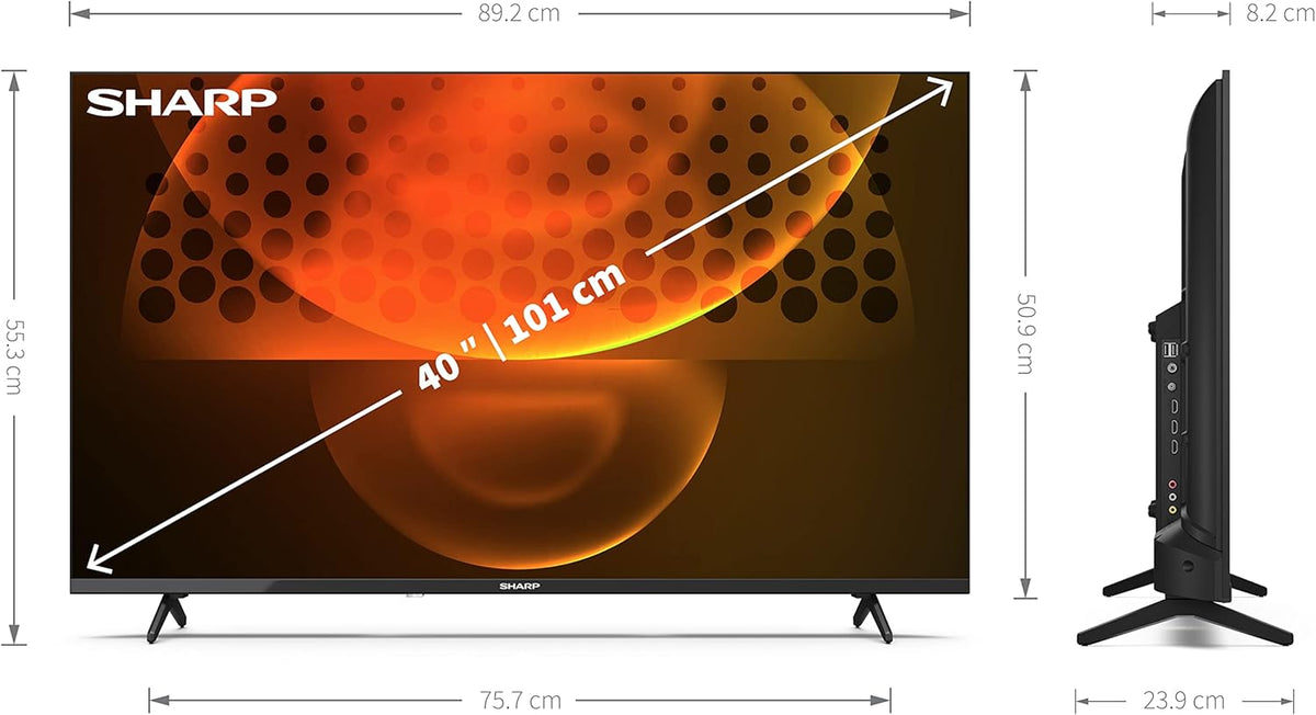 Sharp 40FH6EA 40" LED Smart TV, Frameless, FHD Android 11, DVB-T2/S2, Wi-Fi, Black, 3xHDMI 2.1, 2xUSB, Built-in Chromecast, Dolby Digital Plus, DolbyAC-4
