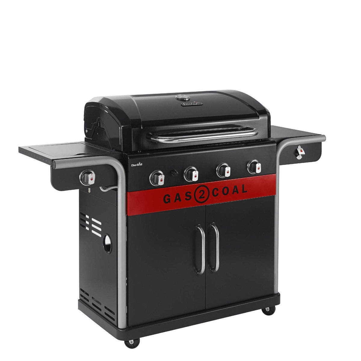 Hybrid Gas & Charcoal BBQ Grill with Cast Iron Grates & Temperature Gauge