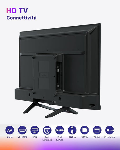 Strong SRT32HG4723C 32'' TV HD - DVB-S2/C/T2, 12V ideal for camper, Kitchen, bedroom, boat, 2 HDMI ports (1 ARC) + 1 USB port + Mini-AV + Input antenna/satellite - Black