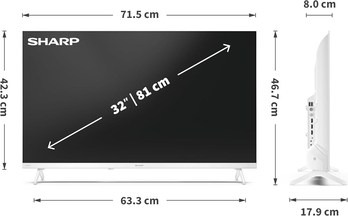 Sharp 32HF2365EW - GOOGLE TV, 32" HD, FRAMELESS, 60Hz, Sound 2x3W, HDMIx3, USBx2, USB, White